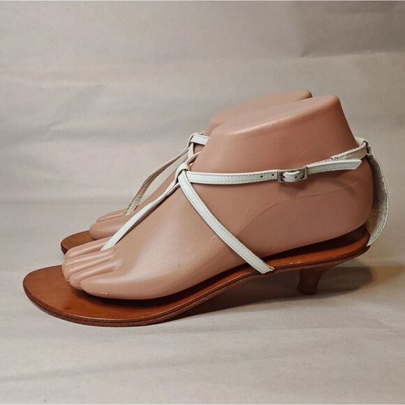 Matisse White Brown Strappy Sandals Kitten Heal Leather Ankle Buckle Size 9 - Picture 4 of 7